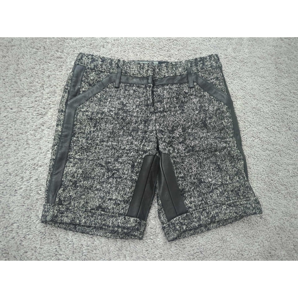 Proenza Schouler Tweed Shorts Womens 2 Black White Leather Trim Made In Italy